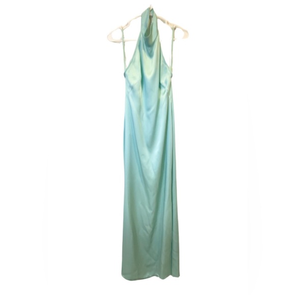 Lapointe Blue Satin Halter A-Line Gown Long Dress Size 6 - Picture 5 of 13